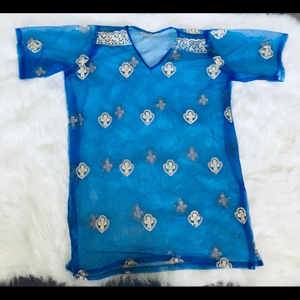 Loose blue and gold  beach coverup w/belt